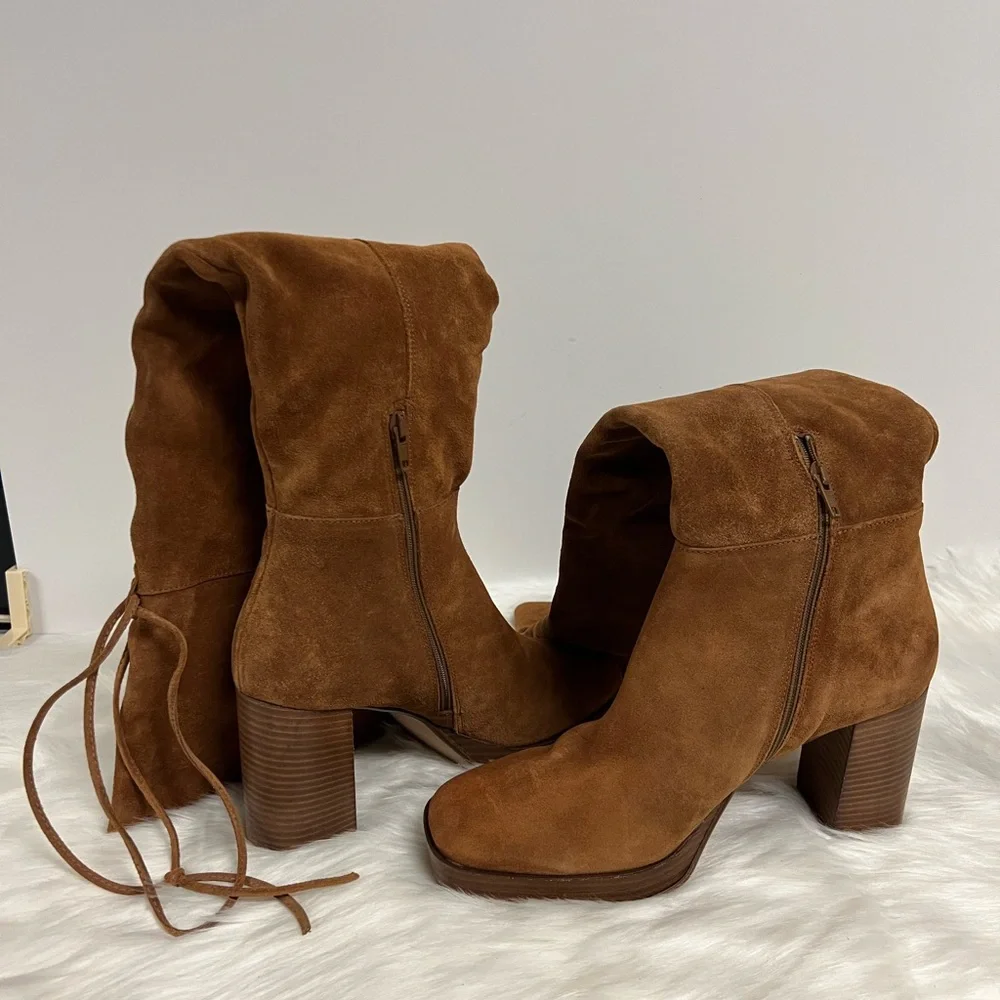 FREE PEOPLE Echo Platform Over the Knee Boot Tan Cognac Size 40 NWOB